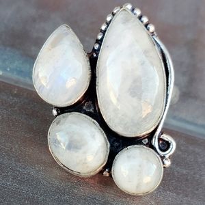 New Rainbow Moonstone 925 Silver Ring.